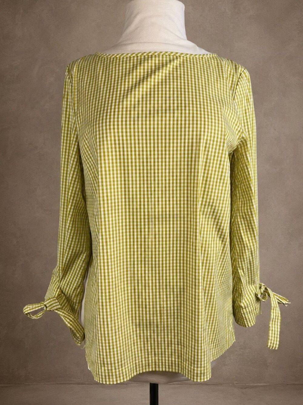 Lafayette 148 Sz M Green and White Gingham Blouse
